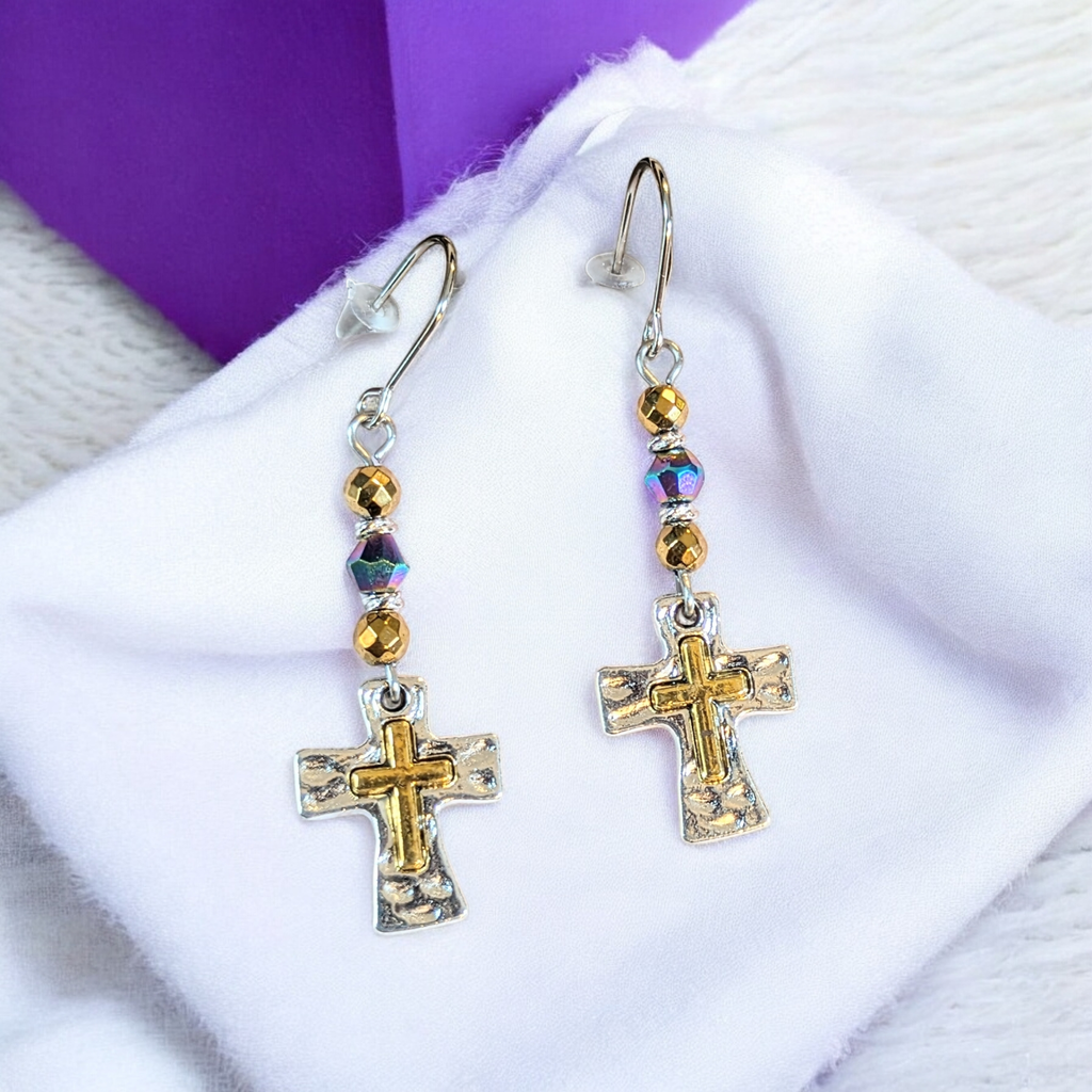 Two-Tone Cross Beaded Earrings