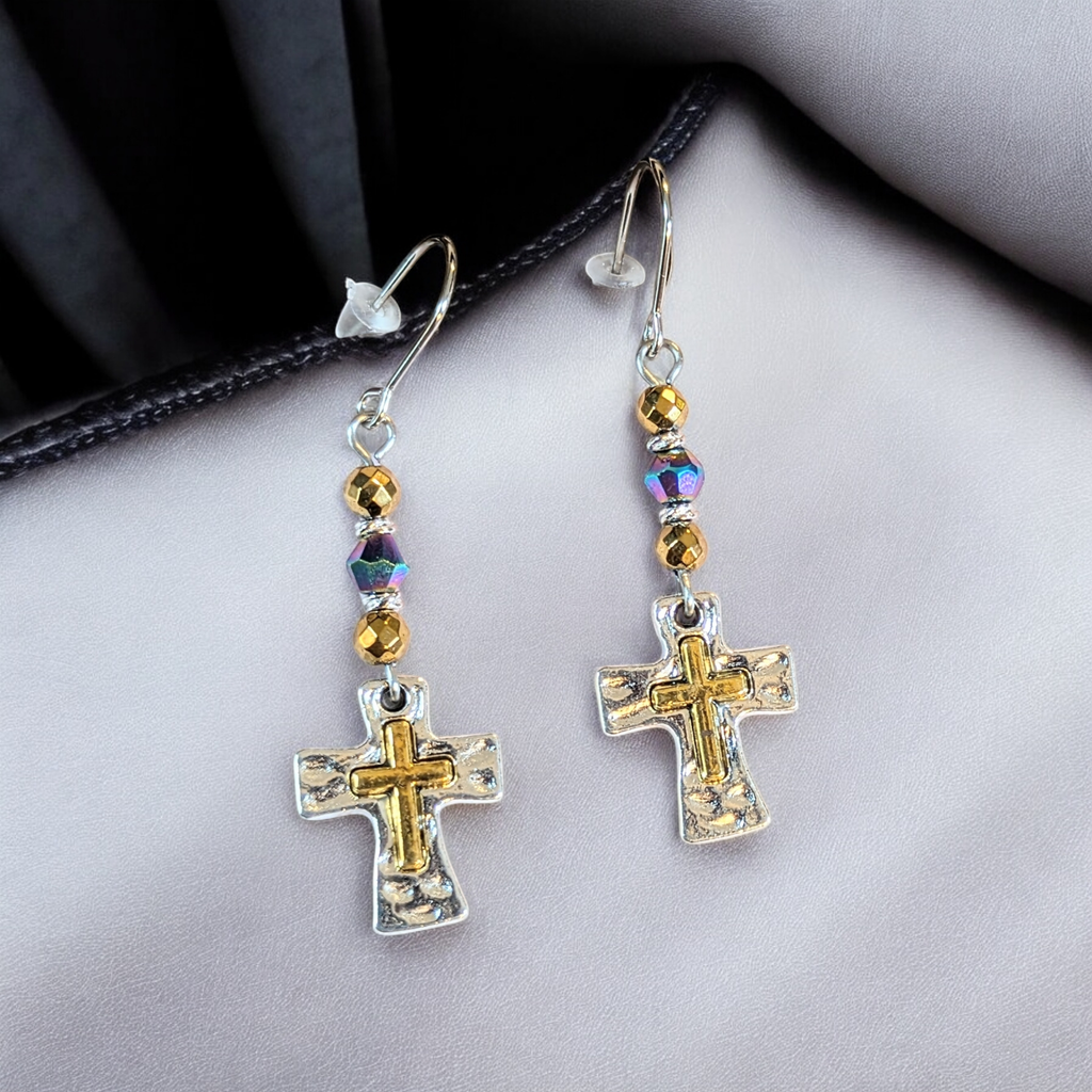 Two-Tone Cross Beaded Earrings