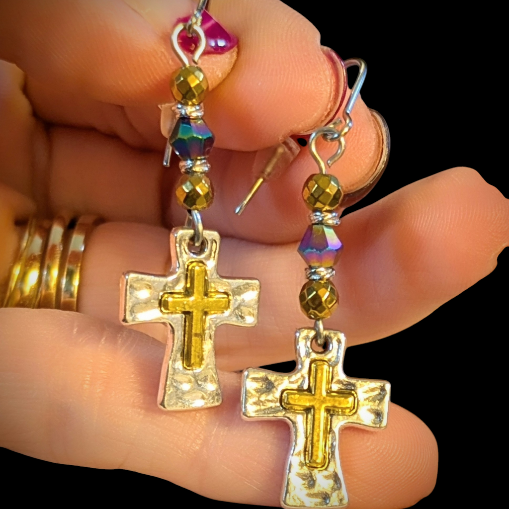 Two-Tone Cross Beaded Earrings