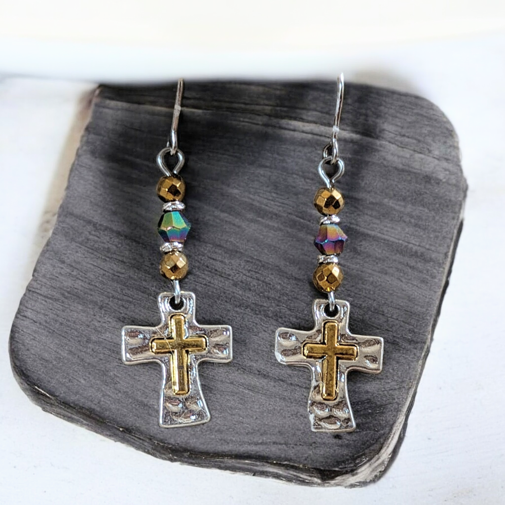 Two-Tone Cross Beaded Earrings