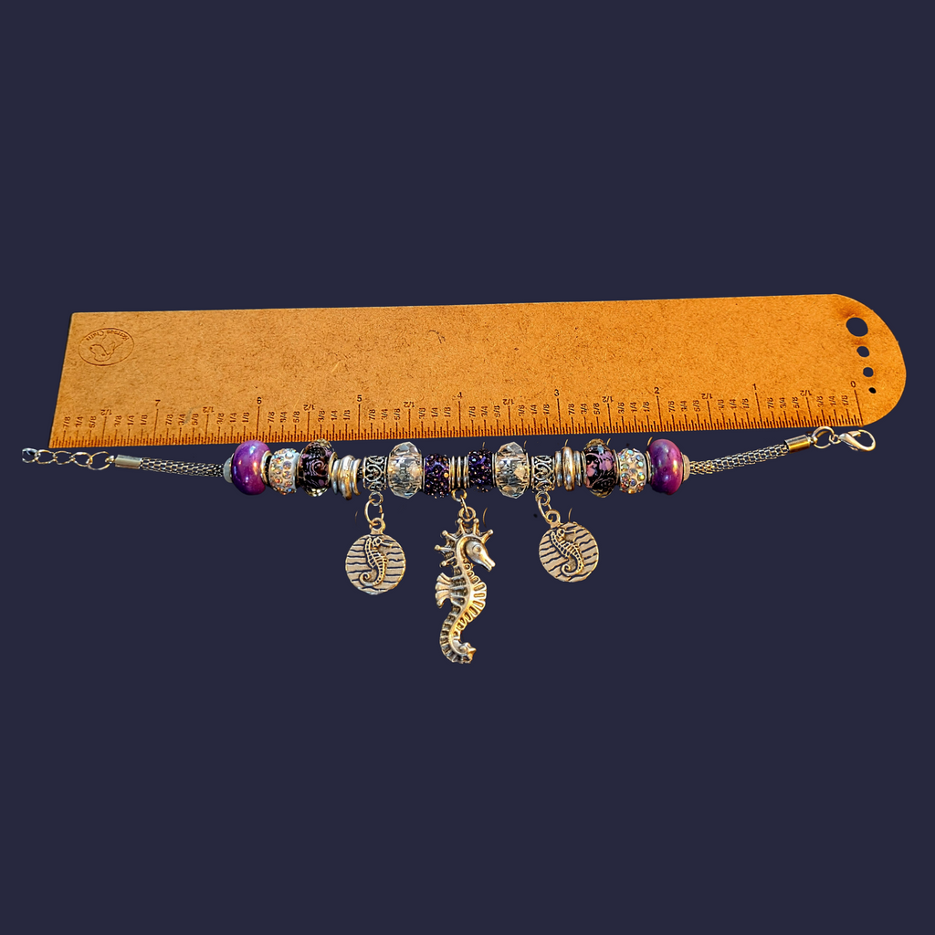 Seahorse European beaded bracelet, Silver