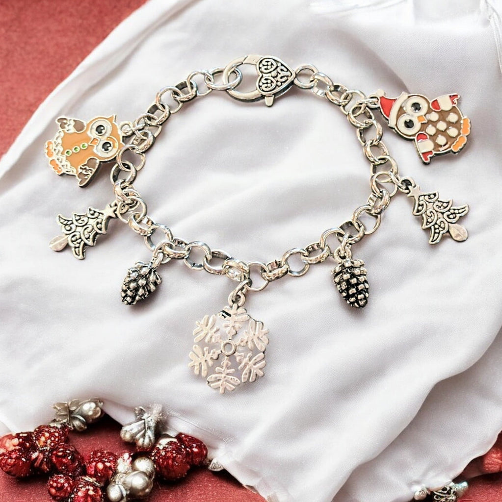 Christmas Owls Silver Charm bracelet