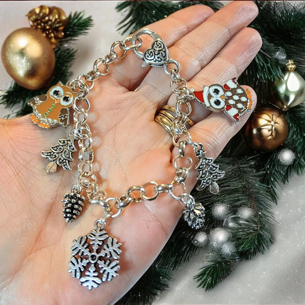 Christmas Owls Silver Charm bracelet