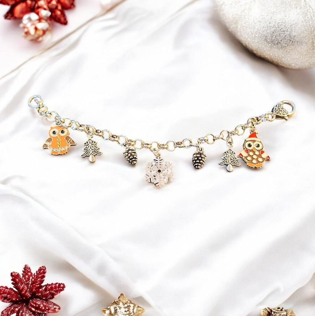 Christmas Owls Silver Charm bracelet