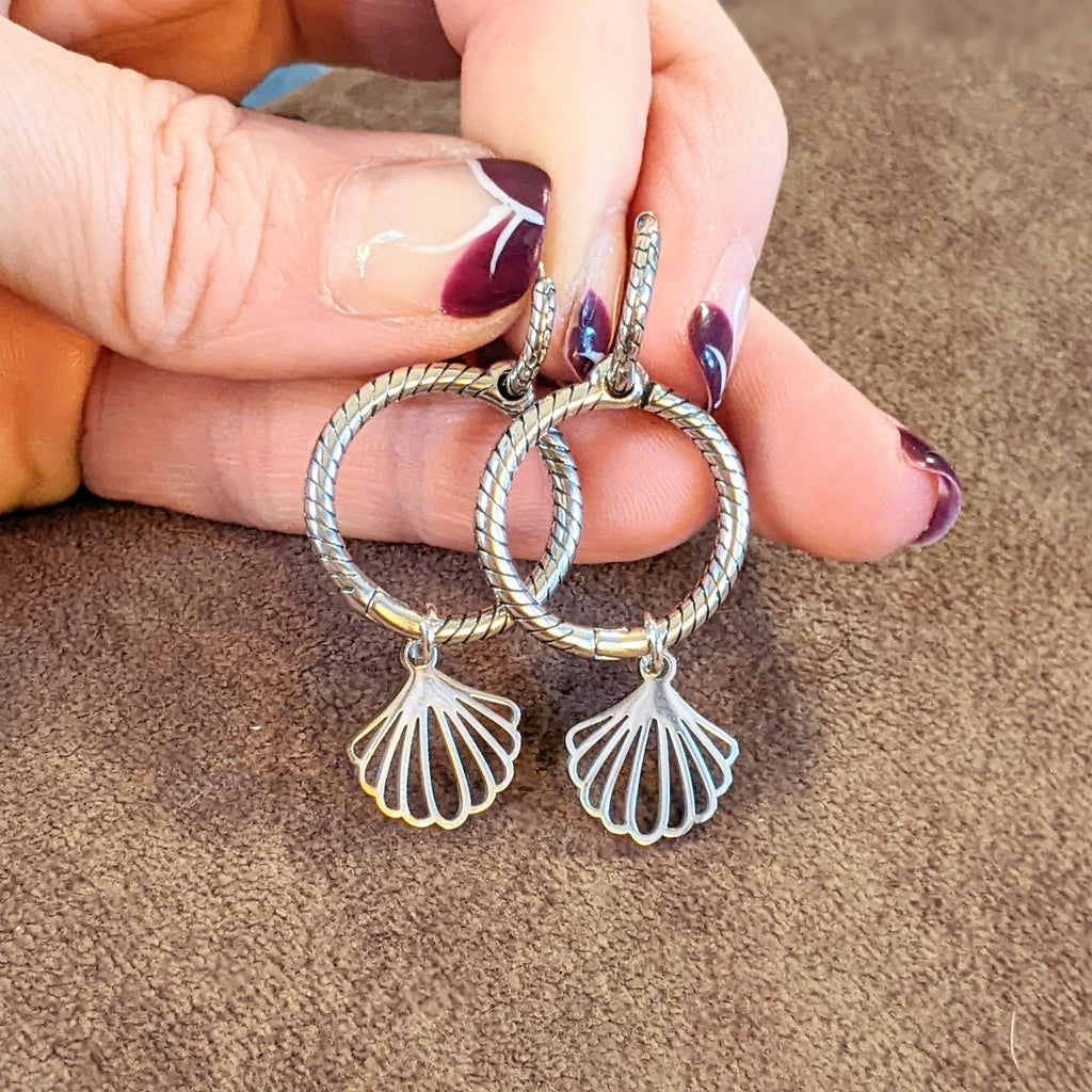Seashell Sterling Double Hoop Earrings, 3 in 1 Hoops