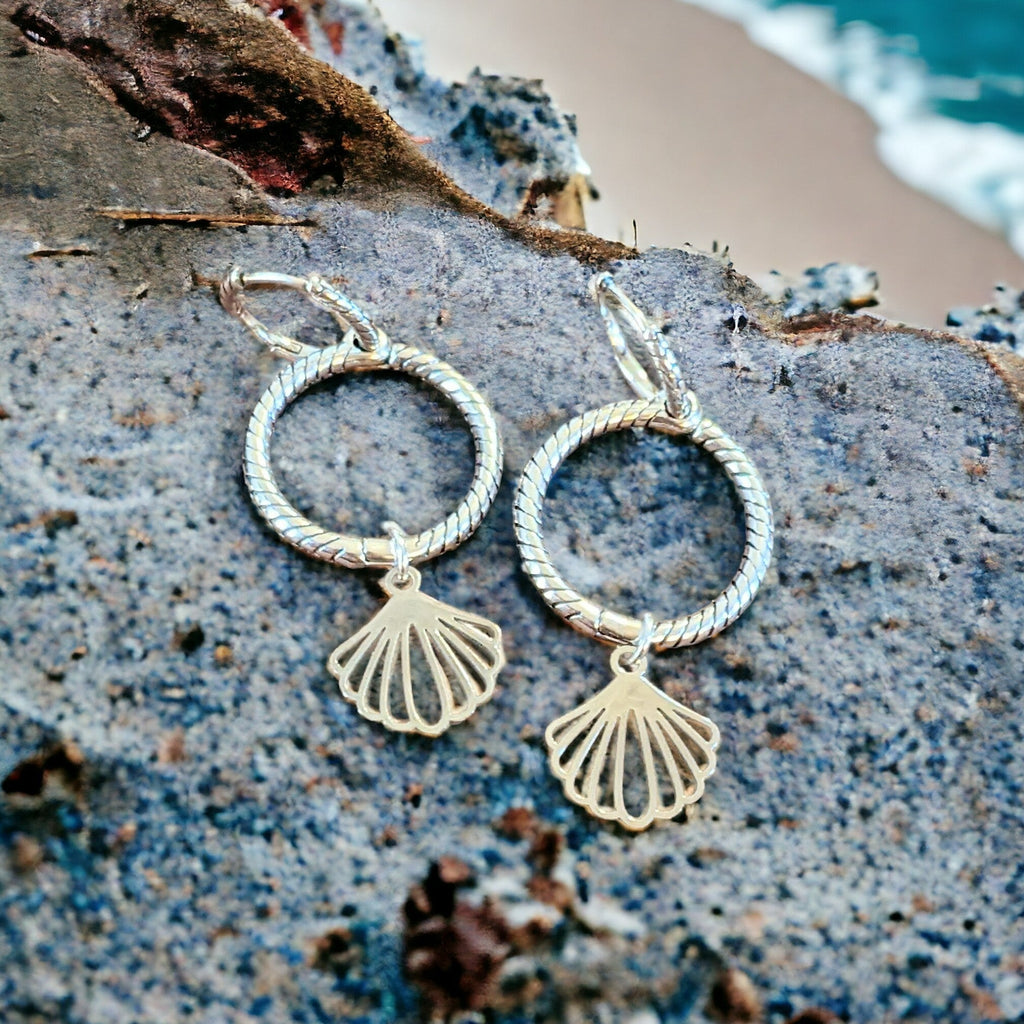 Seashell Sterling Double Hoop Earrings, 3 in 1 Hoops