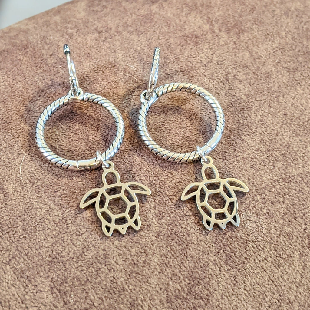 Sterling Double Hoop Sea Turtle Earrings, 3 in 1 Hoops