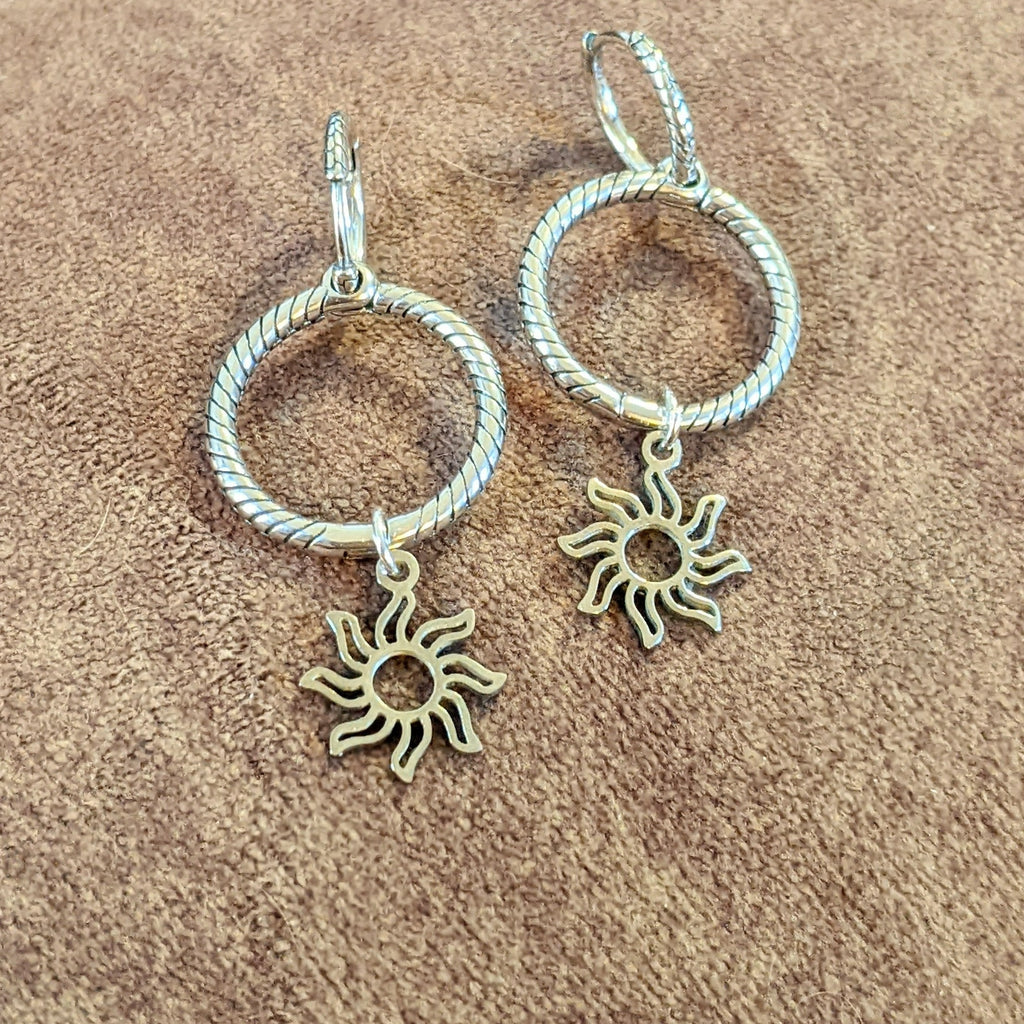 Sterling Double Hoop Sun Earrings, 3 in 1 Hoops