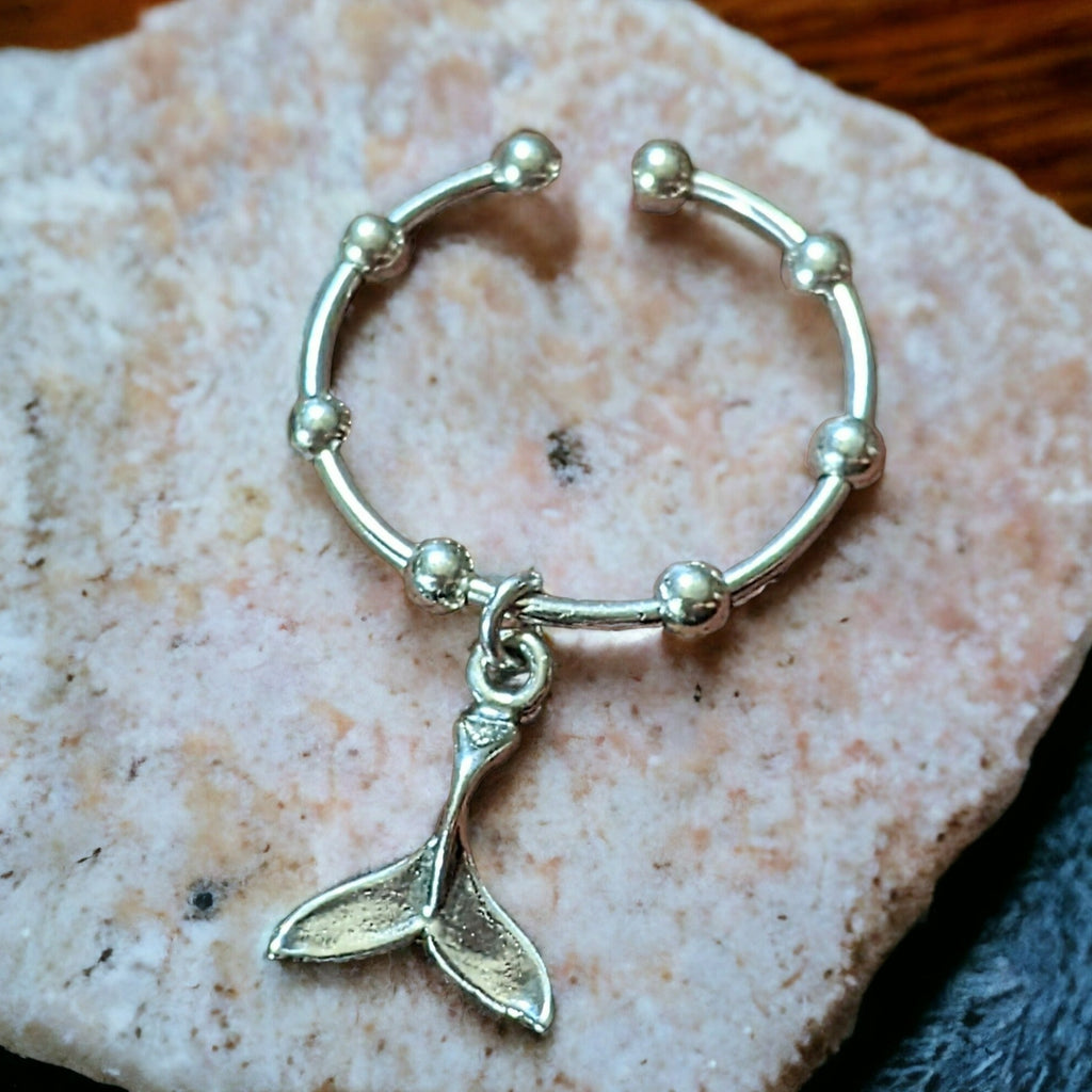 Sterling Silver Whale Tail Adjustable Charm Ring