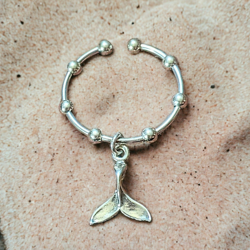 Sterling Silver Whale Tail Adjustable Charm Ring
