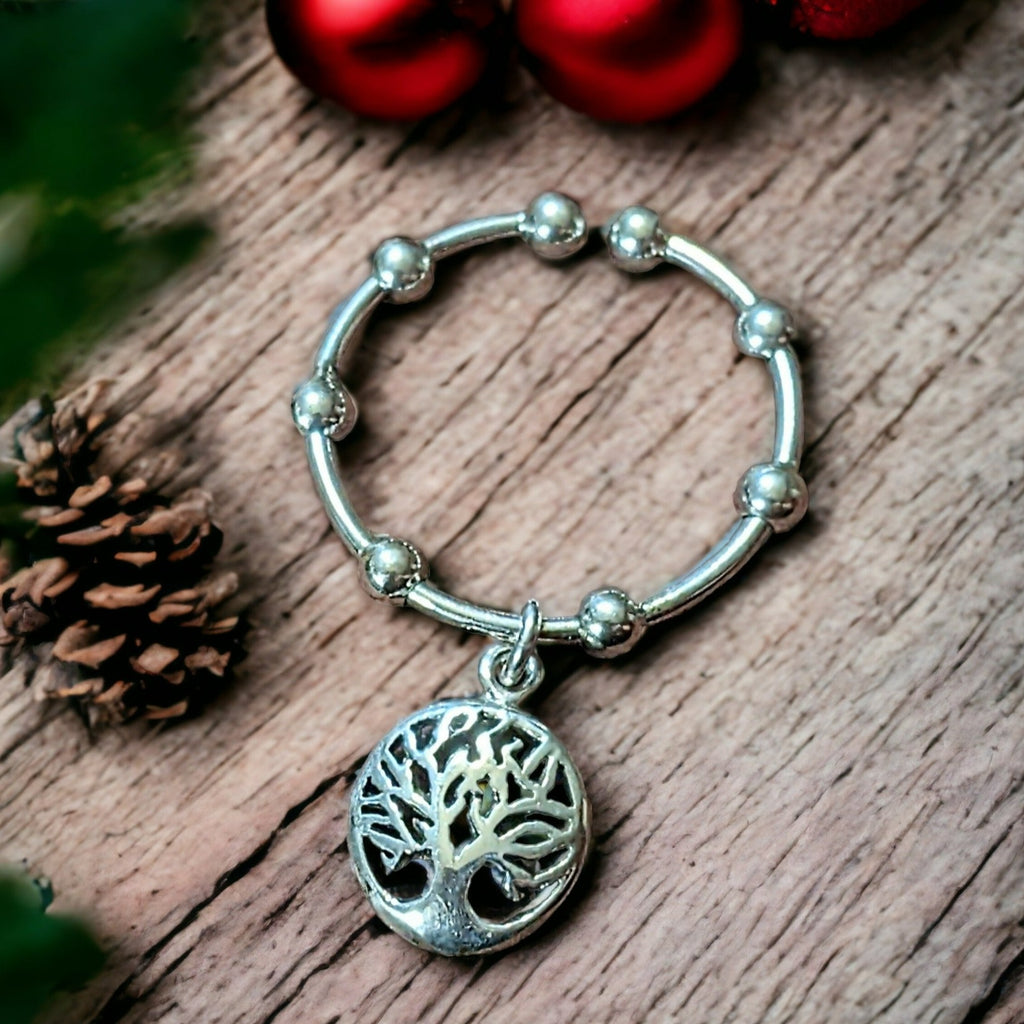 Sterling Silver Tree of Life Adjustable Charm Ring