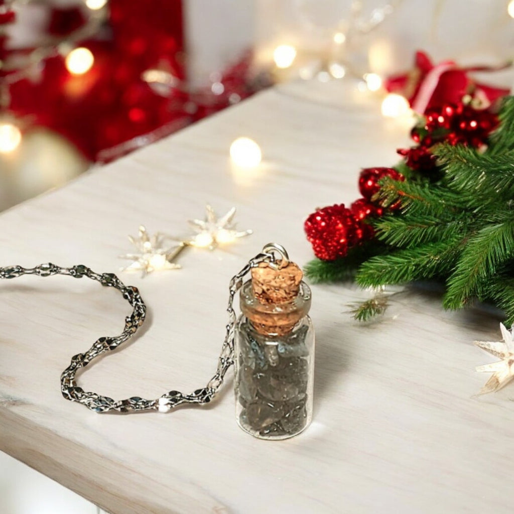 Smokey Quartz Gemstone Bottle Necklace, 20 or 24 inch, Silver/Gold