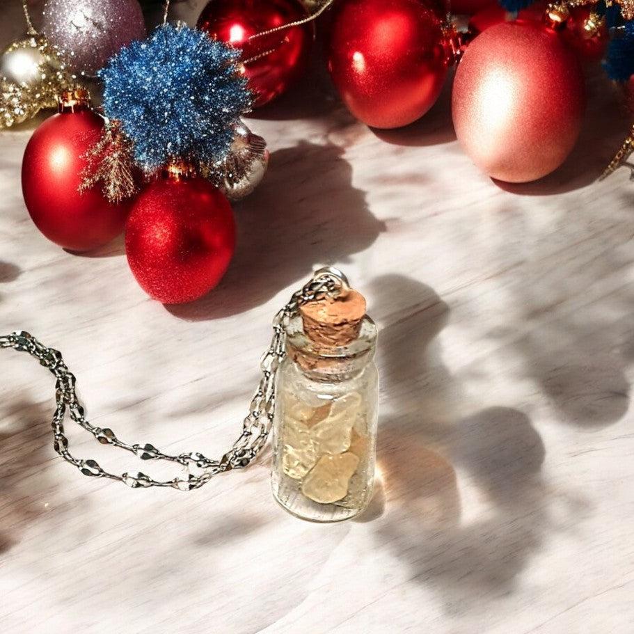 Citrine Gemstone Bottle Necklace, 20 or 24 inch, Silver/Gold