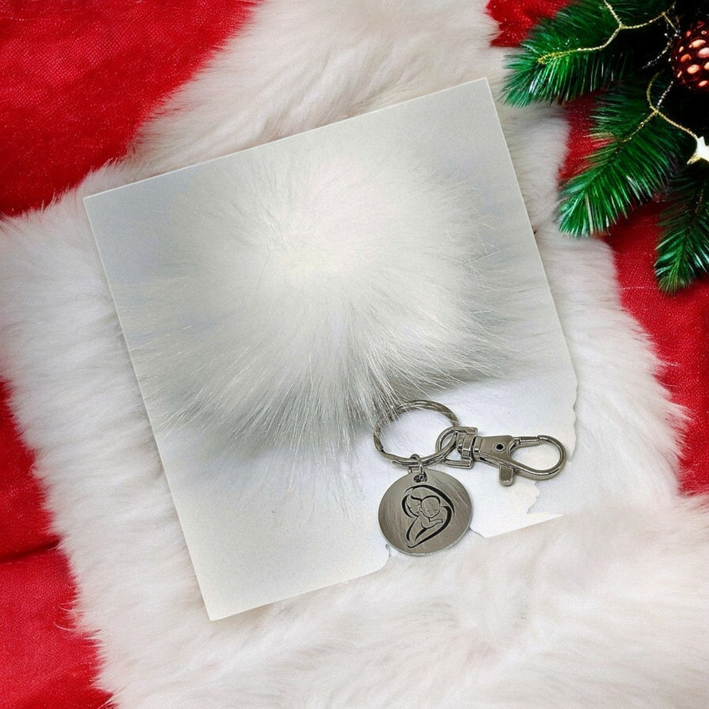 Mother and Child Keychain/Faux Fur Pom Pom Charm Key Chain-Purse Charm/Journal Charm