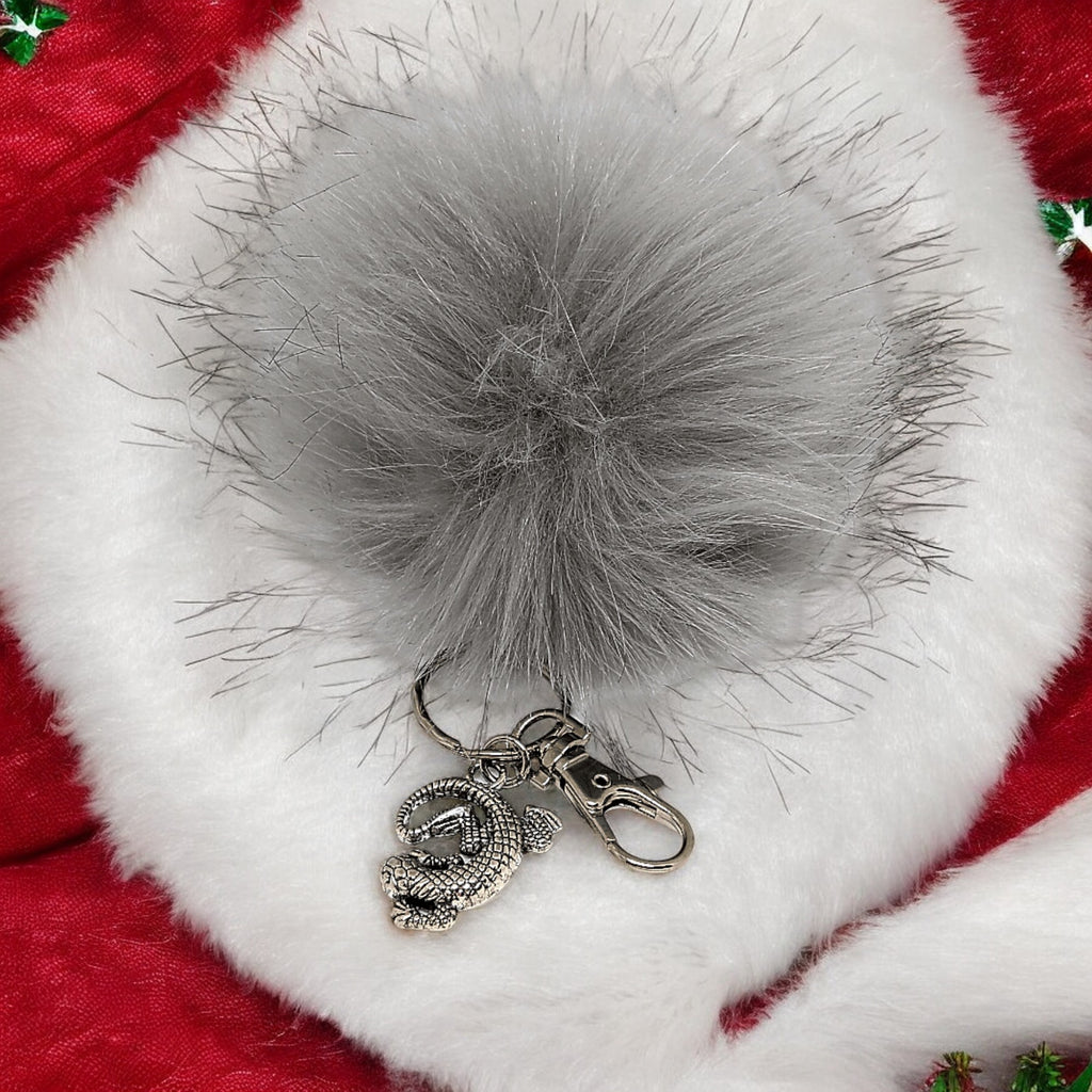 Lizard Keychain/Faux Fur Pom Pom Charm Key Chain-Purse Charm/Journal Charm