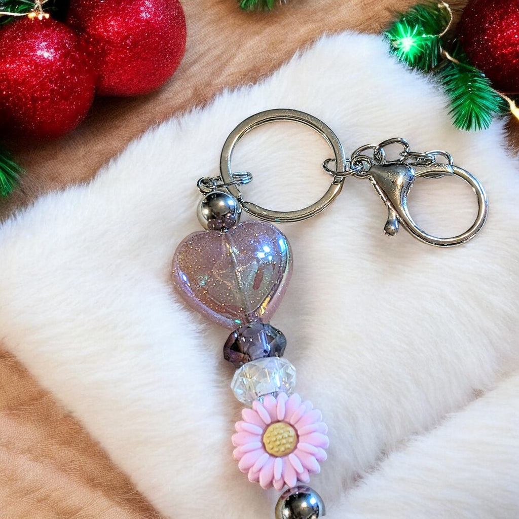 Heart & Flower Crystal Keychain/Purse Clip