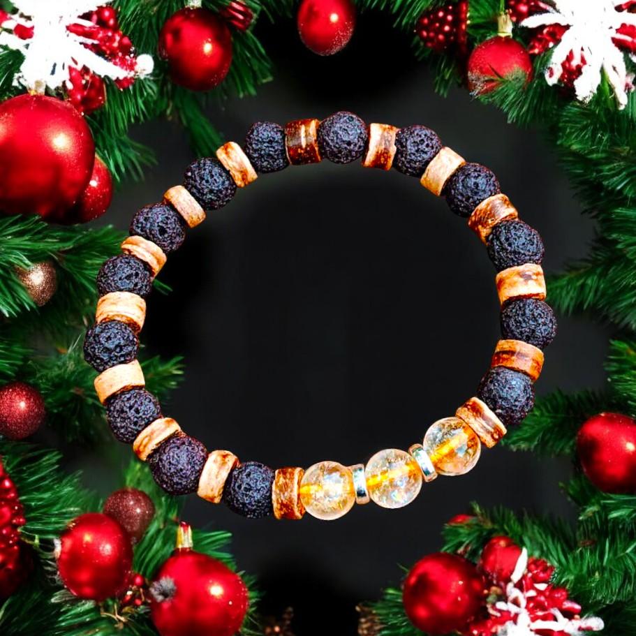 Citrine Gemstone Lava Bead Stretch bracelet-NOVEMBER Birthstone