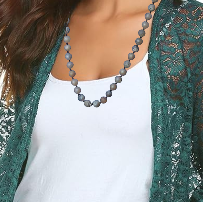 Metallic Druzy Semi-Precious Gemstone Necklace- 36 inch