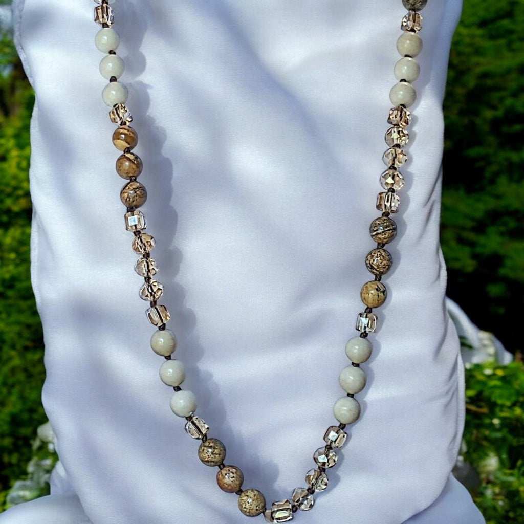 Picture Jasper Semi-Precious Gemstone Necklace- 32 inch