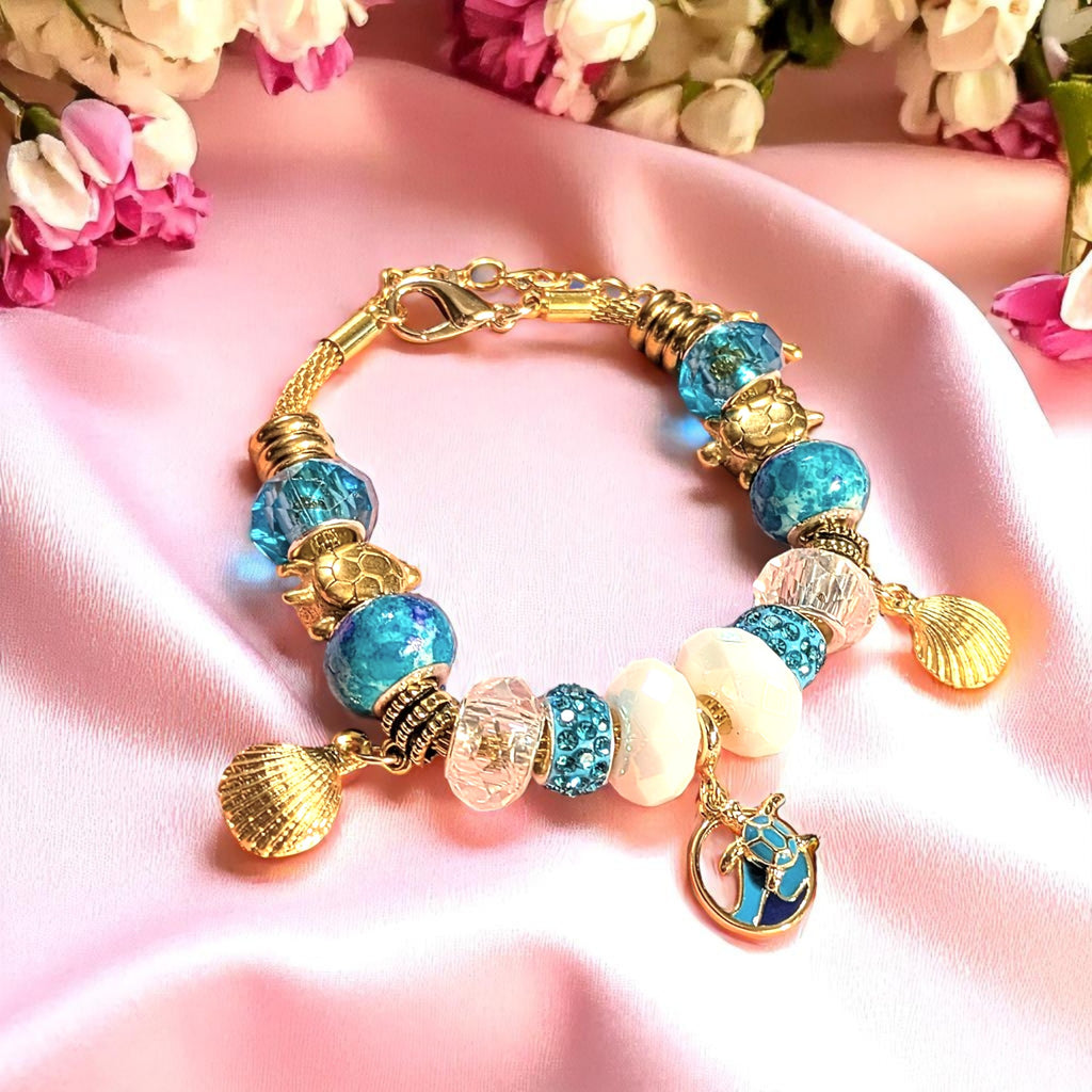 Sea Turtle European beaded bracelet - Gold