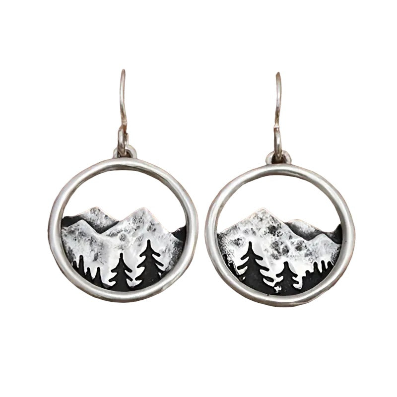Pine Tree and Mountains Dangle Earrings