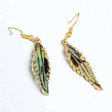 Abalone Feather Gold dangle earrings