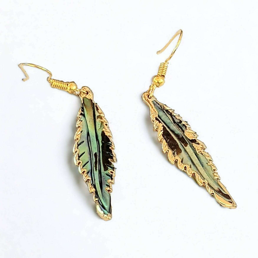 Abalone Feather Gold dangle earrings