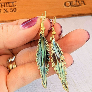 Abalone Feather Gold dangle earrings