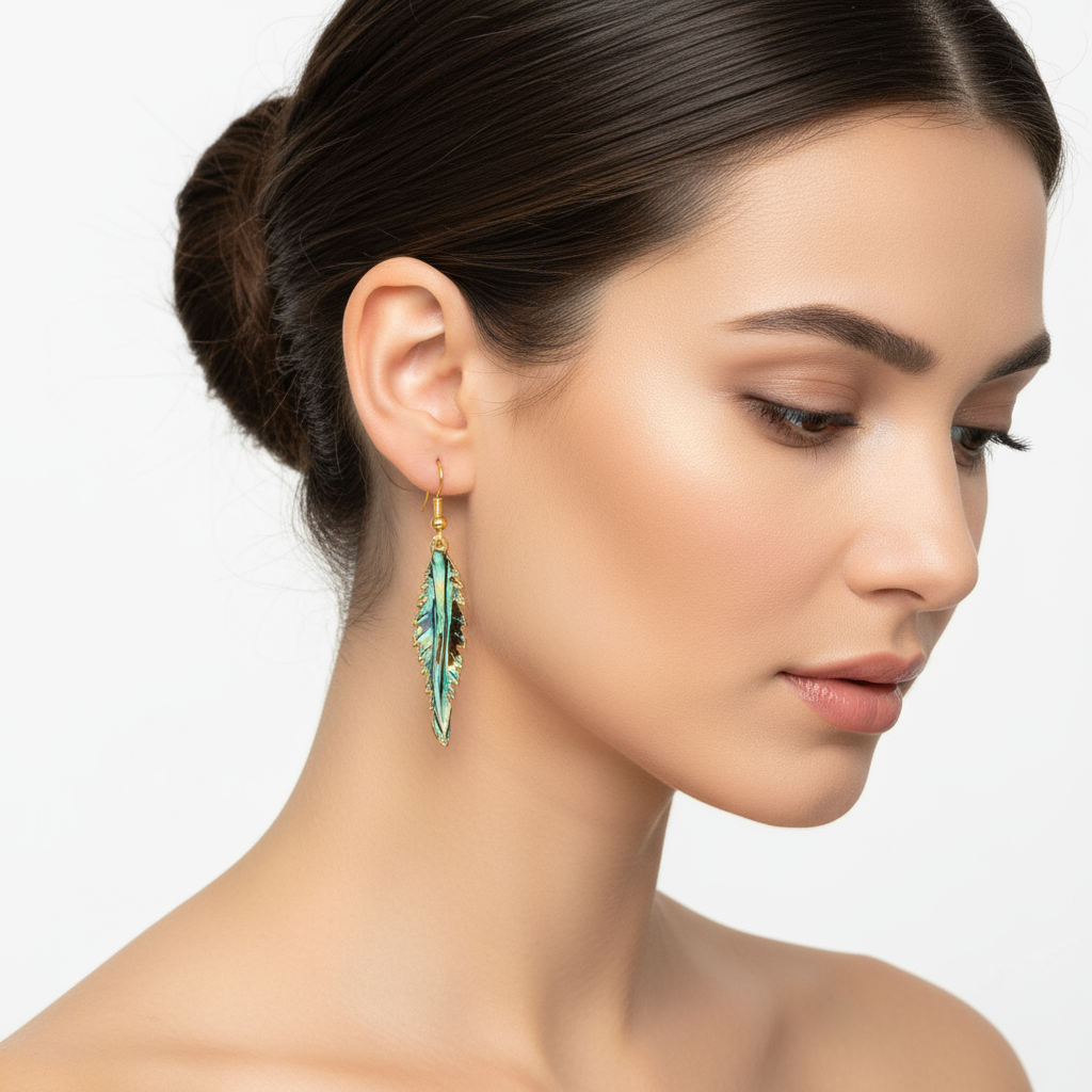 Abalone Feather Gold dangle earrings