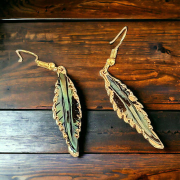 Abalone Feather Gold dangle earrings
