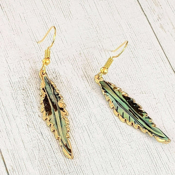 Abalone Feather Gold dangle earrings