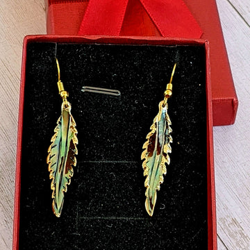 Abalone Feather Gold dangle earrings