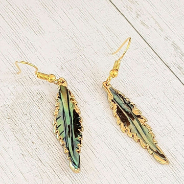 Abalone Feather Gold dangle earrings