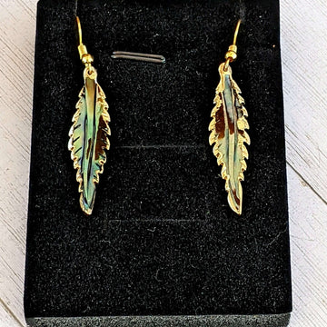 Abalone Feather Gold dangle earrings