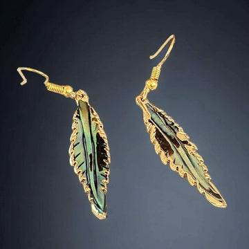 Abalone Feather Gold dangle earrings