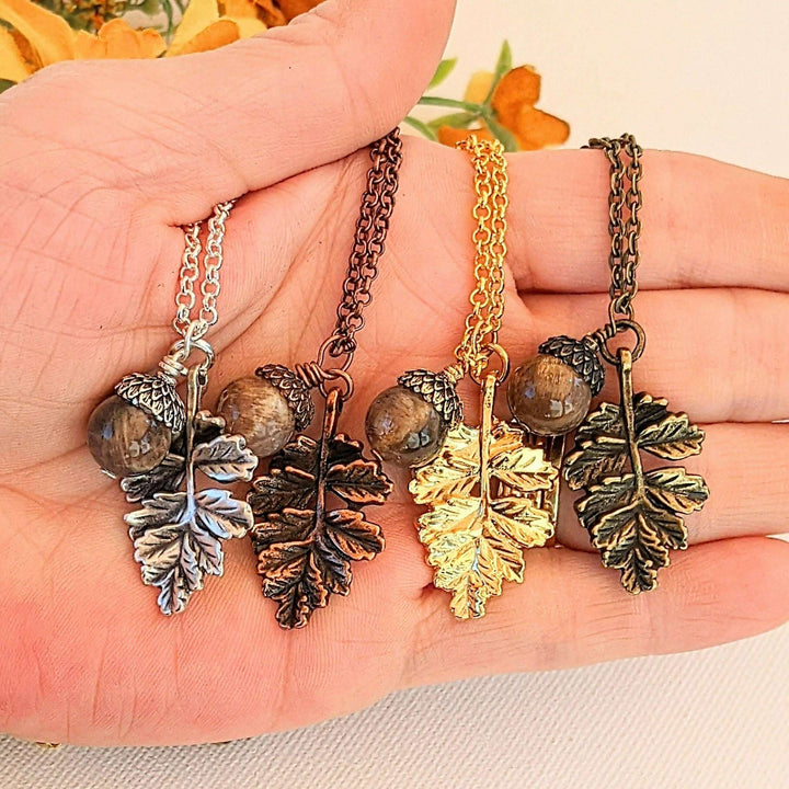 Acorn Oak Leaf Necklace, Antique Bronze