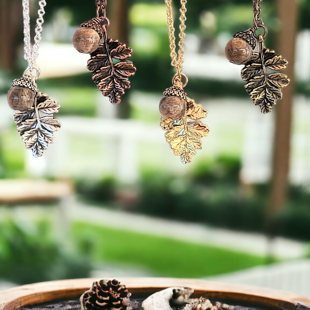 Acorn Oak Leaf Necklace, Antique Bronze