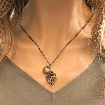 Acorn Oak Leaf Necklace, Antique Copper