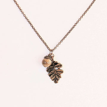 Acorn Oak Leaf Necklace, Antique Copper