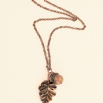 Acorn Oak Leaf Necklace, Antique Copper