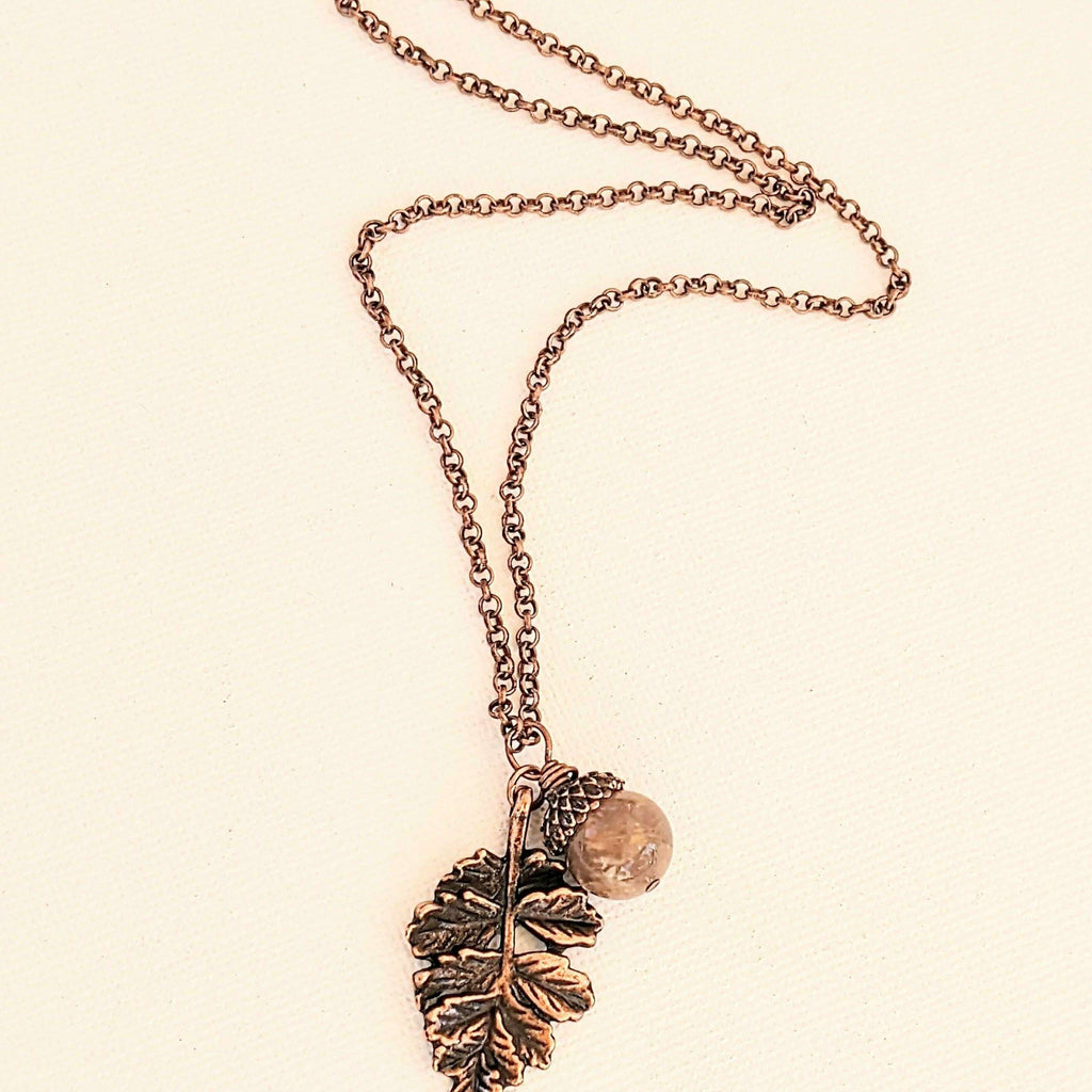 Acorn Oak Leaf Necklace, Antique Copper