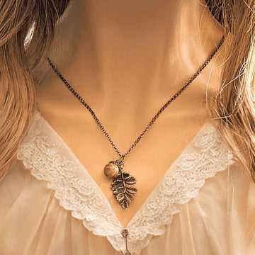 Acorn Oak Leaf Necklace, Antique Copper