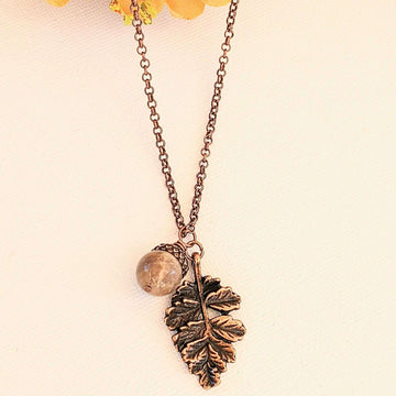 Acorn Oak Leaf Necklace, Antique Copper