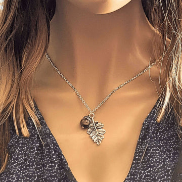 Acorn Oak Leaf Necklace, Silver