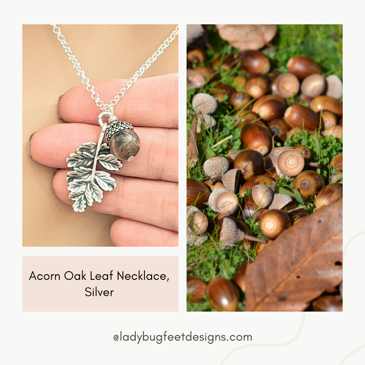 Acorn Oak Leaf Necklace, Silver