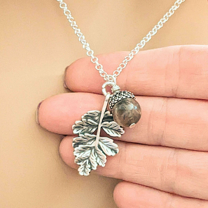 Acorn Oak Leaf Necklace, Silver
