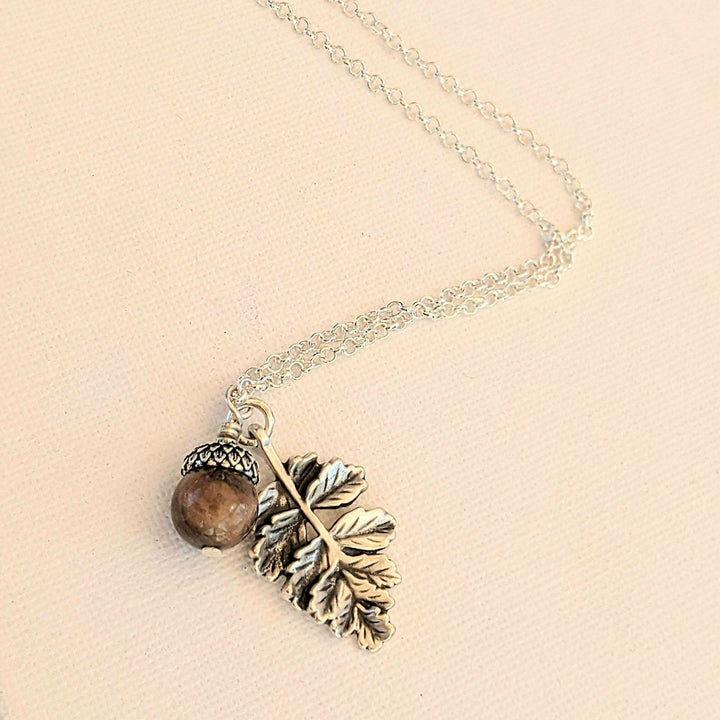 Acorn Oak Leaf Necklace, Silver