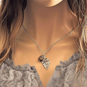 Acorn Oak Leaf Necklace, Silver