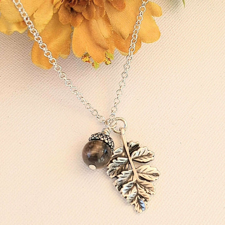 Acorn Oak Leaf Necklace, Silver
