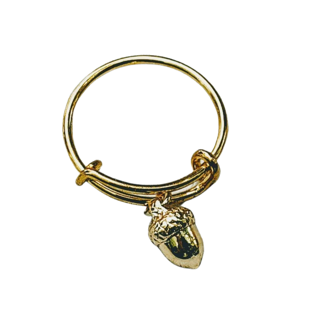Gold Acorn Expandable Charm Ring
